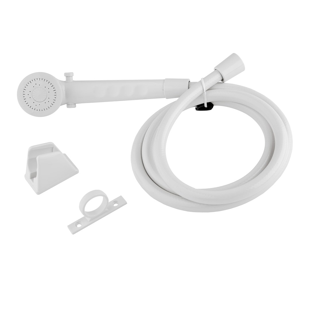 Dura Faucet Shower Head, Hand-Held with 60 Inch Reinforced Vinyl Hose, White, Plastic – DF-SA130-WT