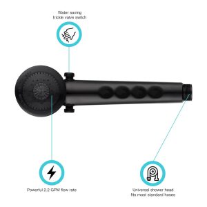 Dura Faucet Shower Head, Hand-Held, Black, Water Saving Trickle Valve Switch on Shower Head – DF-SA135-BK