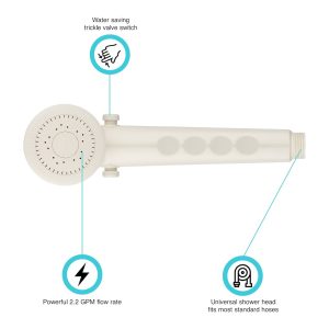 Dura Faucet Shower Head, Hand-Held, Bisque, Water Saving Trickle Valve Switch on Shower Head – DF-SA135-BQ