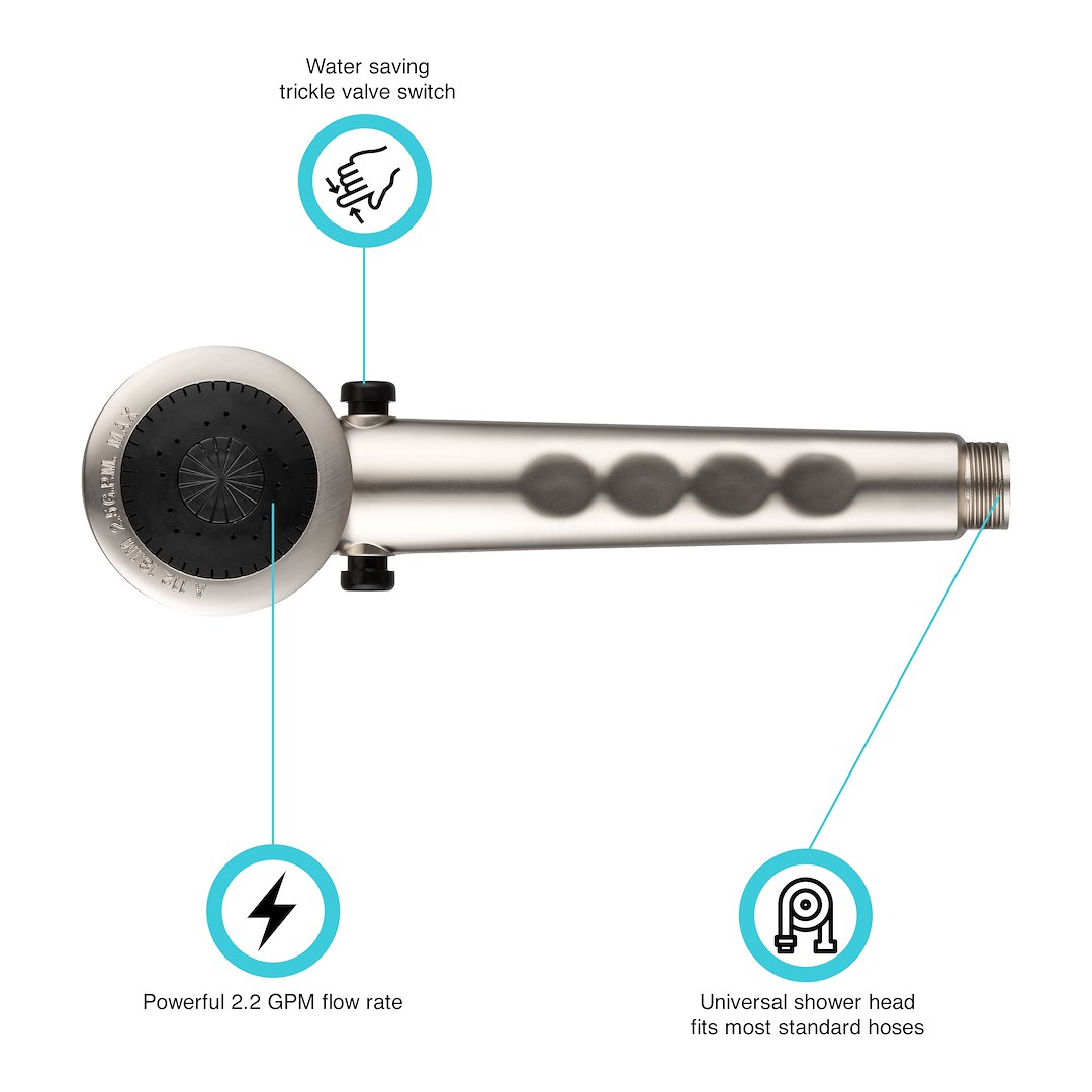 Dura Faucet Shower Head, Hand-Held, Brushed Satin Nickel Plated, Water Saving Trickle Valve Switch on Shower Head – DF-SA135-SN