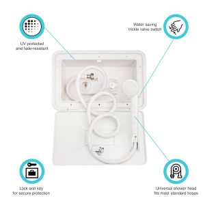 Dura Faucet Exterior Shower, 11 Inch Width X 6 Inch Height, White, With Lock and Key – DF-SA170-WT
