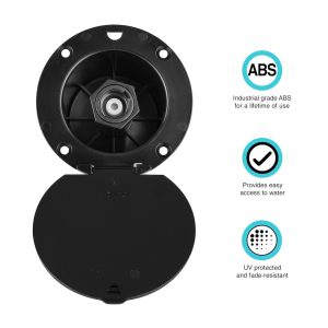 Dura Faucet Exterior Spray Port, Quick Connect Valve Without Hose Storage, 3-7/8 Inch Radius X 3.1 Inch Diameter – DF-SA184-BK