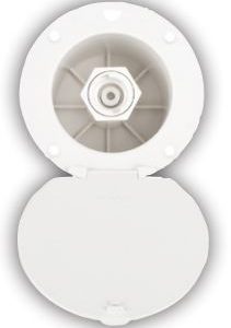 Dura Faucet Exterior Spray Port, Quick Connect Valve Without Hose Storage, 3-7/8 Inch Radius X 3.1 Inch Diameter – DF-SA184-WT