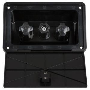 Dura Faucet Exterior Spray Port, Faucet Type with Quick Connect Valve with Box, 8-7/8 Inch Width X 5-5/8 Inch Height X 4 Inch Depth – DF-SA185-BK