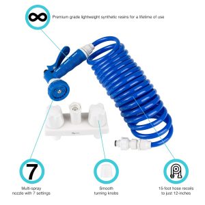 Dura Faucet Exterior Spray Port, Faucet Type with Quick Connect Valve with 15 Inch Coil Hose, 2 Knob Handle, White – DF-SA186-WT