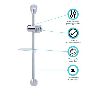 Dura Faucet Shower Head Slide Bar, Polished Chrome Plated, Brass and Plastic – DF-SA300CL-CP