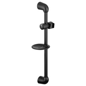 Dura Faucet Shower Head Slide Bar, Matte Black, Brass and Plastic, With Wall Bracket/ Shower Slider/ Clear Acrylic Soap Dish – DF-SA300P-MB