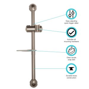 Dura Faucet Shower Head Slide Bar, Brushed Satin Nickel Plated, Brass and Plastic – DF-SA300CL-SN