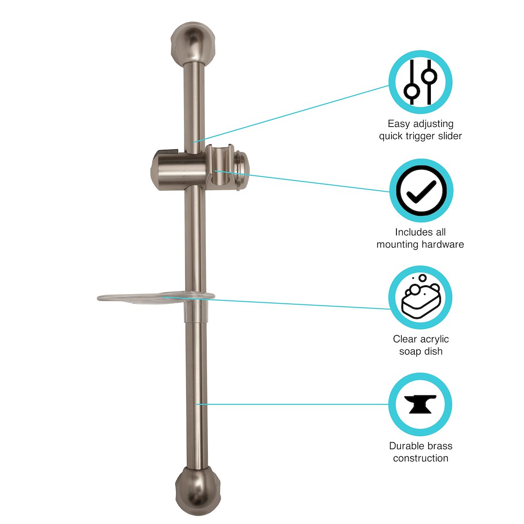 Dura Faucet Shower Head Slide Bar, Brushed Satin Nickel Plated, Brass and Plastic – DF-SA300CL-SN