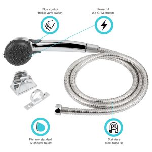 Dura Faucet Shower Head, Hand-Held with 60 Inch Stainless Steel Hose, Single Spray Function, Chrome Plated – DF-SA400K-CP