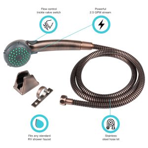 Dura Faucet Shower Head, Hand-Held with 60 Inch Stainless Steel Hose, Single Spray Function, Oil Rubbed Bronze Coated – DF-SA400K-ORB