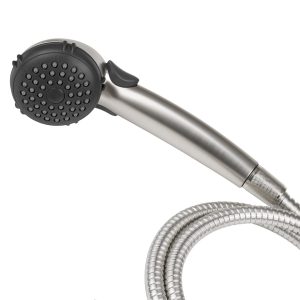 Dura Faucet Shower Head, Hand Held, With Single Function Flow Setting, Brushed Satin Nickel Plated, Plastic, With Flow Control Switch – DF-SA400-SN