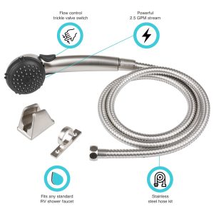 Dura Faucet Shower Head, Hand-Held with 60 Inch Stainless Steel Hose, Single Spray Function, Brushed Satin Nickel Plated – DF-SA400K-SN