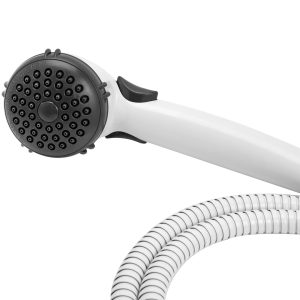 Dura Faucet Shower Head, Hand Held, With Single Function Flow Setting, White, Plastic, With Flow Control Switch – DF-SA400-WT