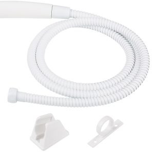 Dura Faucet Shower Head, Hand-Held with 60 Inch Stainless Steel Hose, Single Spray Function, White – DF-SA400K-WT