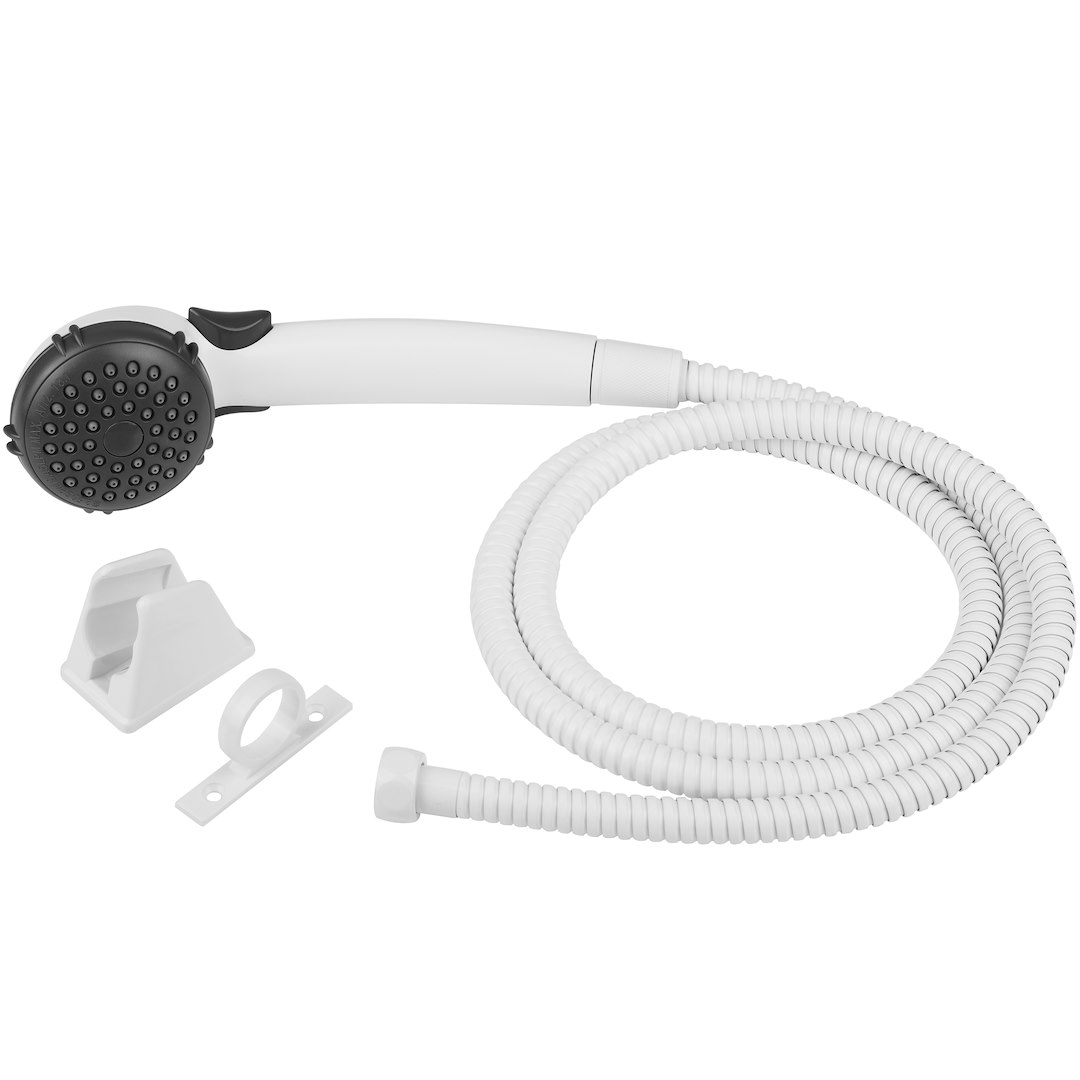 Dura Faucet Shower Head, Hand-Held with 60 Inch Stainless Steel Hose, Single Spray Function, White – DF-SA400K-WT