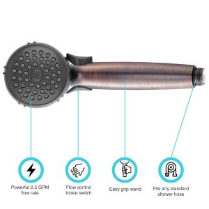 Dura Faucet Shower Head, Hand Held, With Single Function Flow Setting, Oil Rubbed Bronze Coated, Plastic, With Flow Control Switch – DF-SA400-ORB