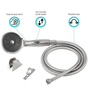 Dura Faucet Shower Head, Hand Held, Brushed Satin Nickel Plated, With Hose Kit – DF-SA432K-SN