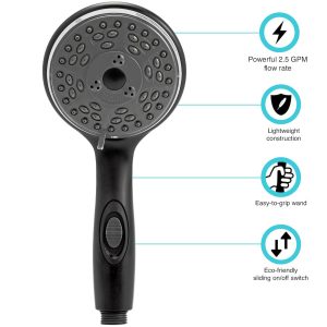 Dura Faucet Shower Head, Hand Held, Four Function Flow Setting – DF-SA432-MB
