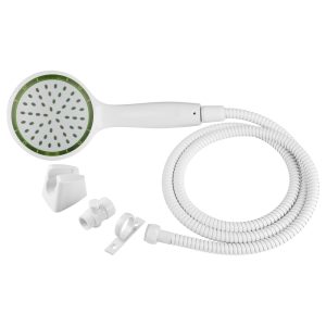 Dura Faucet Shower Head, Hand Held with 60 Inch Stainless Steel Hose, Single Spray Function, White, With Mounting Bracket/ Hose Ring – DF-SA470K-WT
