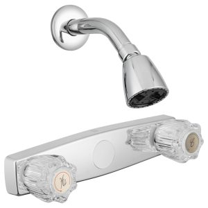 Dura Faucet Shower Control Valve, 2 Valve, Single Piece Wall Mount, 8 Inch Center Distance, Crystal Acrylic Knob Handle – DF-SA601A-CP
