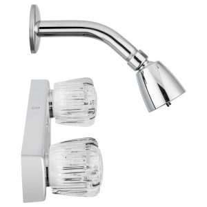Dura Faucet Shower Control Valve, 2 Valve, Single Piece Wall Mount, 8 Inch Center Distance, Crystal Acrylic Knob Handle – DF-SA601A-CP