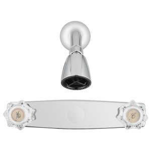 Dura Faucet Shower Control Valve, 2 Valve, Single Piece Wall Mount, 8 Inch Center Distance, Crystal Acrylic Knob Handle – DF-SA601A-CP