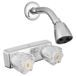 Dura Faucet Shower Control Valve, 2 Valve, Single Piece Wall Mount, 4 Inch Center Distance, Crystal Acrylic Knob Handle – DF-SA602A-CP