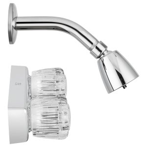Dura Faucet Shower Control Valve, 2 Valve, Single Piece Wall Mount, 4 Inch Center Distance, Crystal Acrylic Knob Handle – DF-SA602A-CP