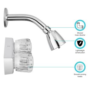 Dura Faucet Shower Control Valve, 2 Valve, Single Piece Wall Mount, 4 Inch Center Distance, Crystal Acrylic Knob Handle – DF-SA602A-CP
