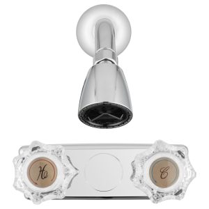 Dura Faucet Shower Control Valve, 2 Valve, Single Piece Wall Mount, 4 Inch Center Distance, Crystal Acrylic Knob Handle – DF-SA602A-CP