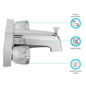 Dura Faucet Faucet, Used for Bathtub, With Tub and Shower Diverter, Crystal Acrylic Knob, Chrome Polished – DF-SA610A-CP
