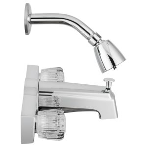 Dura Faucet Faucet, Used for Bathtub, With Tub and Shower Diverter/ Shower Head, Crystal Acrylic Knob, Chrome Polished – DF-SA611A-CP