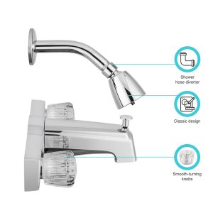 Dura Faucet Faucet, Used for Bathtub, With Tub and Shower Diverter/ Shower Head, Crystal Acrylic Knob, Chrome Polished – DF-SA611A-CP