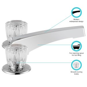 Dura Faucet Faucet, Used for Bathtub, Adjustable Two Handle, Tub Spout, Crystal Acrylic Knobs, Chrome Polished – DF-SA630A-CP