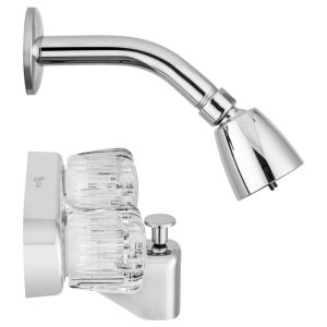 Dura Faucet Faucet, Used for Bathtub, Pop-Up Tub/Shower Diverter, Crystal Acrylic Knobs, With/Shower Head, Chrome Polished – DF-SA910A-CP