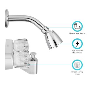 Dura Faucet Faucet, Used for Bathtub, Pop-Up Tub/Shower Diverter, Crystal Acrylic Knobs, With/Shower Head, Chrome Polished – DF-SA910A-CP