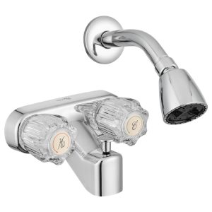 Dura Faucet Faucet, Used for Bathtub, Pop-Up Tub/Shower Diverter, Crystal Acrylic Knobs, With/Shower Head, Chrome Polished – DF-SA910A-CP