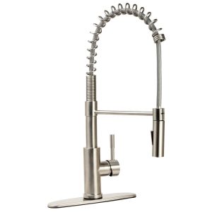 Dura Faucet Faucet, Used for Kitchen, Single Piece, Streamline Coil Spring Pull-Down Handle, Brushed Satin Nickel, Ceramic Disc Valve – DF-MK504SLK-SN