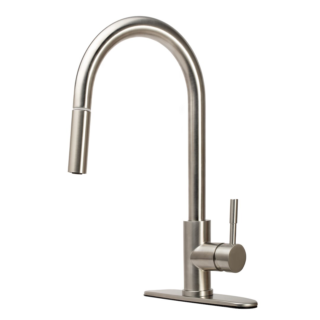 Dura Faucet Faucet, Used for Kitchen, Single Piece, Streamline Pull-Down Handle, Brushed Satin Nickel, Ceramic Disc Valve – DF-MK530SLK-SN