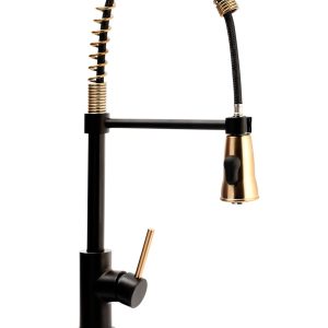 Dura Faucet Faucet, Used for Kitchen, Single Piece, Coil Spring Pull-Down Handle Spout, One Lever Handle, Matte Black – DF-NMK504-MBRG