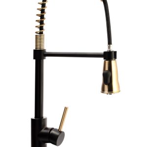 Dura Faucet Faucet, Used for Kitchen, Single Piece, Coil Spring Pull-Down Handle Spout, One Lever Handle, Matte Black – DF-NMK504-MBRG