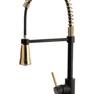 Dura Faucet Faucet, Used for Kitchen, Single Piece, Coil Spring Pull-Down Handle Spout, One Lever Handle, Matte Black – DF-NMK504-MBRG