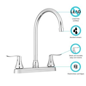 Dura Faucet Faucet, Used for Kitchen, Single Piece 8 Inch Deck Mount, 12 Inch J-Spout, Chrome Polished/ Plastic Body/ Brass Spout – DF-PK330HLH-CP