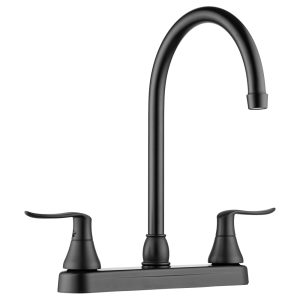 Dura Faucet Faucet, Used for Kitchen, Single Piece 8 Inch Deck Mount, Matte Black, 12 Inch J-Spout, Plastic Body/ Brass Spout – DF-PK330HLH-MB