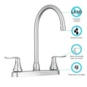 Dura Faucet Faucet, Used for Kitchen, Single Piece 8 Inch Deck Mount, 12 Inch J-Spout – DF-PK330HLH-SN