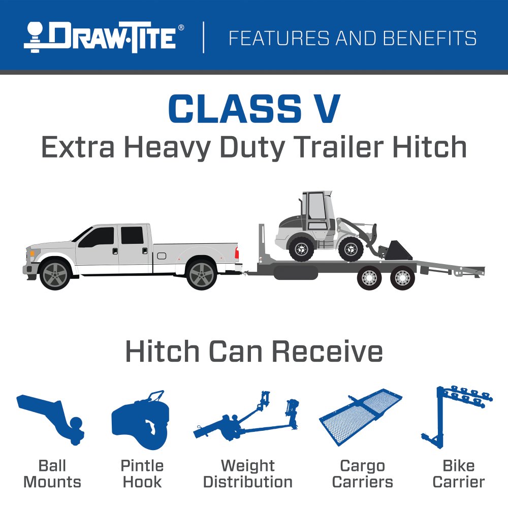 Draw-Tite Trailer Hitch Rear, Ultra Frame ®, Class V, Square Tube 3-Piece, 2 Inch Receiver – 41931