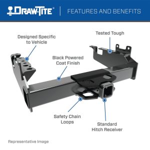 Draw-Tite Trailer Hitch Rear, Class V, Square Tube Welded, 2-1/2 Inch Receiver, 18000 Pound Weight Carrying Capacity/ 2000 Pound Tongue Weight – 45519