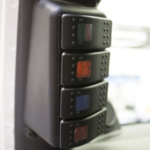 Daystar Switch Panel, With 1 Blue Illuminated Switch/ 1 Green Illuminated Switch/ 1 Orange Illuminated Switch/ 1 Red Illuminated Switch – KJ71056BK
