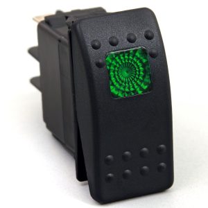 Daystar Multi Purpose Switch, Push Button Switch, On-Off, 20 Amp Max, Rocker Switch, Lighted, Black Switch with Green Illuminated Button – KU80012